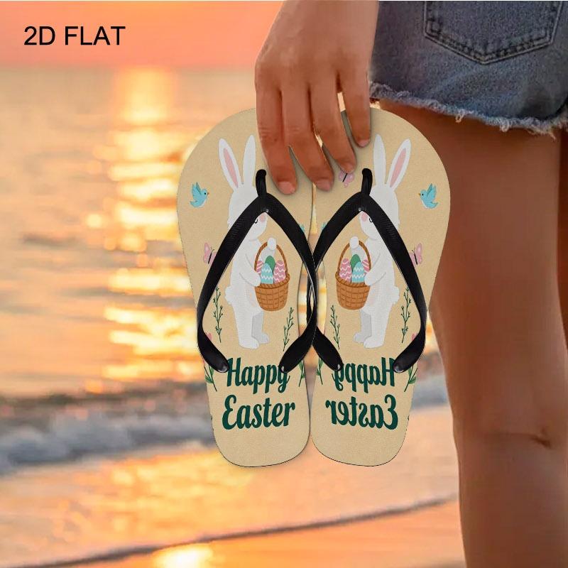 2026 Summer New Women's Flip Flops, Open Toe, Flat Heel, Multiple Colors & Sizes Available, Easter Bunny Pattern, Ideal for Mother's Day & Holiday Gifting, Comfortable for Daily & Beach Wear, Lightweight & Stylish, Women Shoes