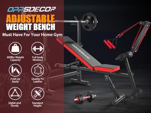 【TikTokShopBlackFriday】OPPSDECOR 600lbs 6 in 1 Weight Bench Set with Squat Rack, Foldable Adjustable Bench Press Set with Removable Foot Catch, Workout Bench for Home Gym