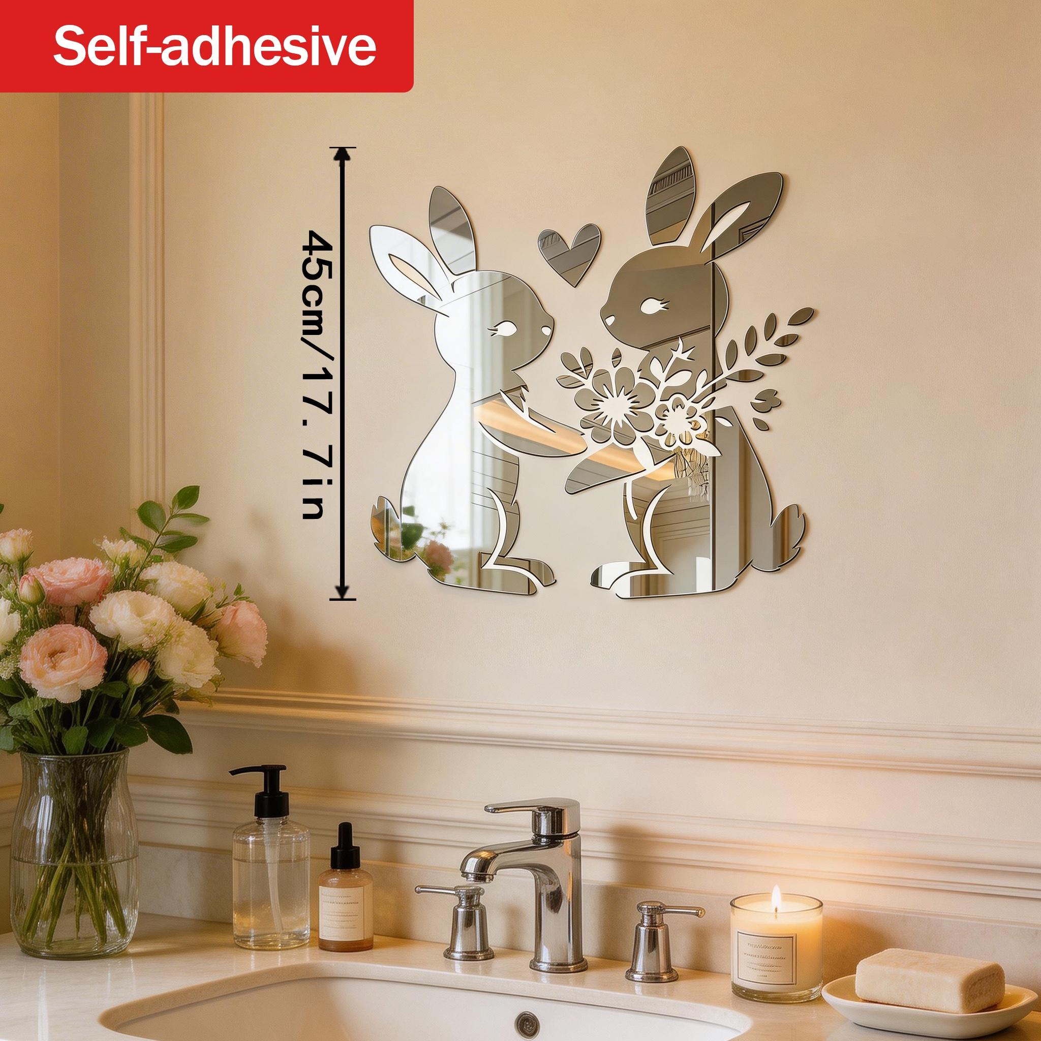 Floral Rabbit Heart Mirror Wall Hanging Makeup Mirror, Decorative Wall Mirror for Living Room Bedroom, Creative Gift Idea