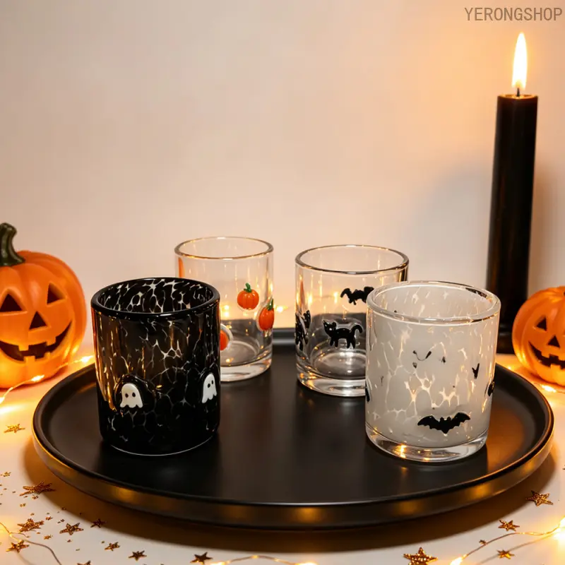2-Pcs Halloween Icon Beverage Glass Set, Ghost-Pumpkin Element Hand-Blown Stemless Double Old Fashioned Drinkware with Spill-Reducing Hold, Ghost Icon Style Halloween Home Goods for Boo Basket Fall Gift random Inflatable Santa Claus Deer Sleigh prank toy