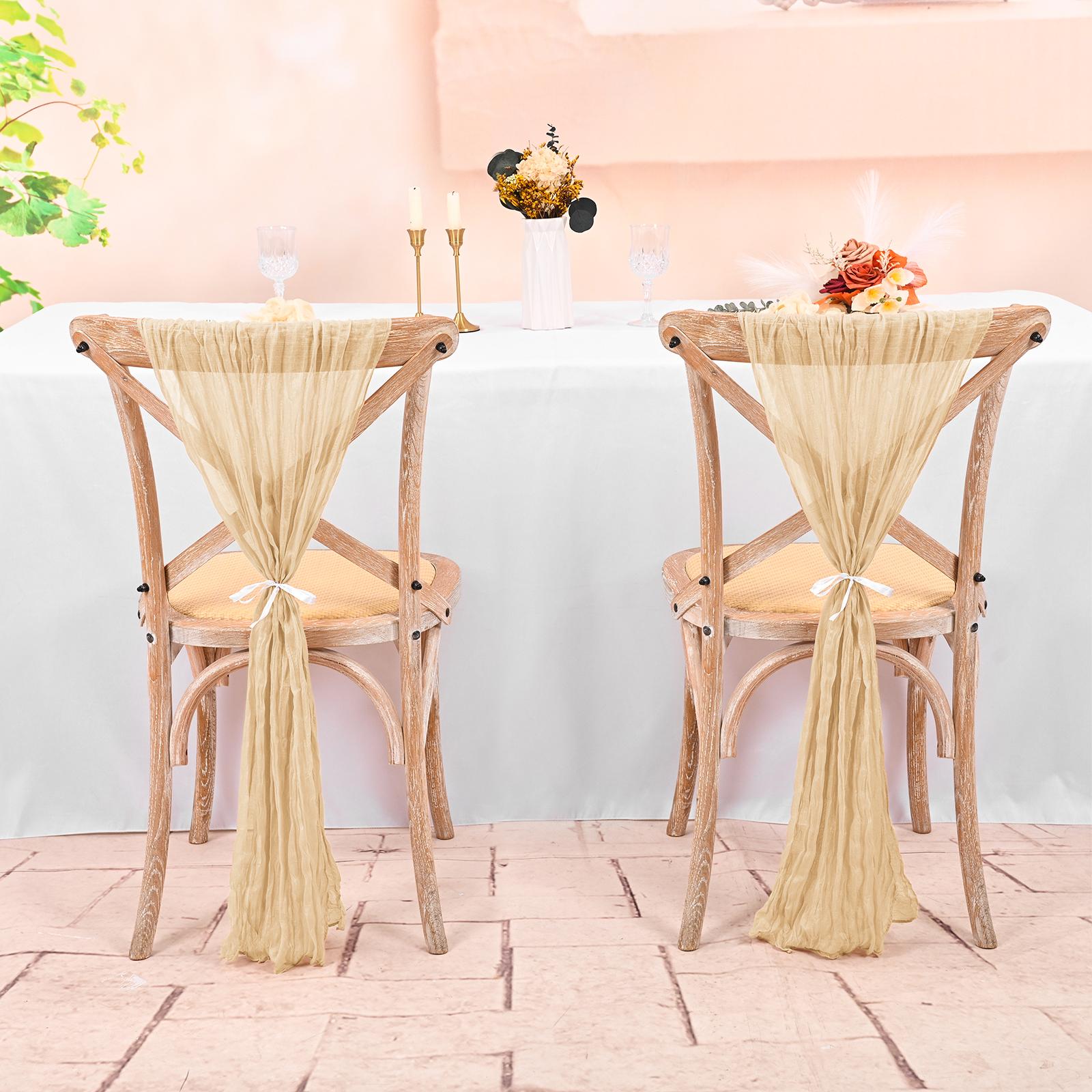 50/60PC 16x70inch Chair Sashes Cheesecloth Sashes Rustic Chair Decorative Bows Designed ChairCover for Wedding Banquet Party Aisle Home Kitchen Decoration