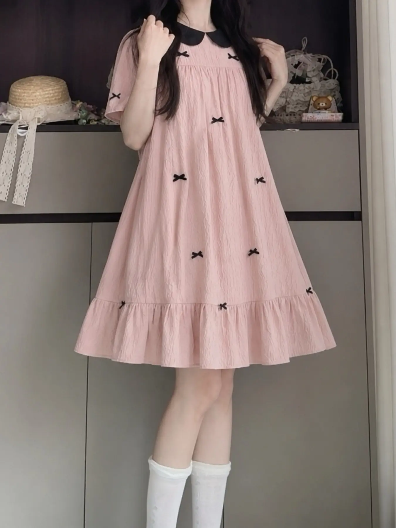 Teen Girls Best‑Seller Peter‑Pan Collar Bow Dress, Playful Cute Light‑Pink Fairy Princess Dress, Suitable for Outing Daily School Back‑to‑School Photo‑Shooting, Performance, Party, Vacation Vibrant Lovely Outfits, Tween Girls 13‑16 Years Old