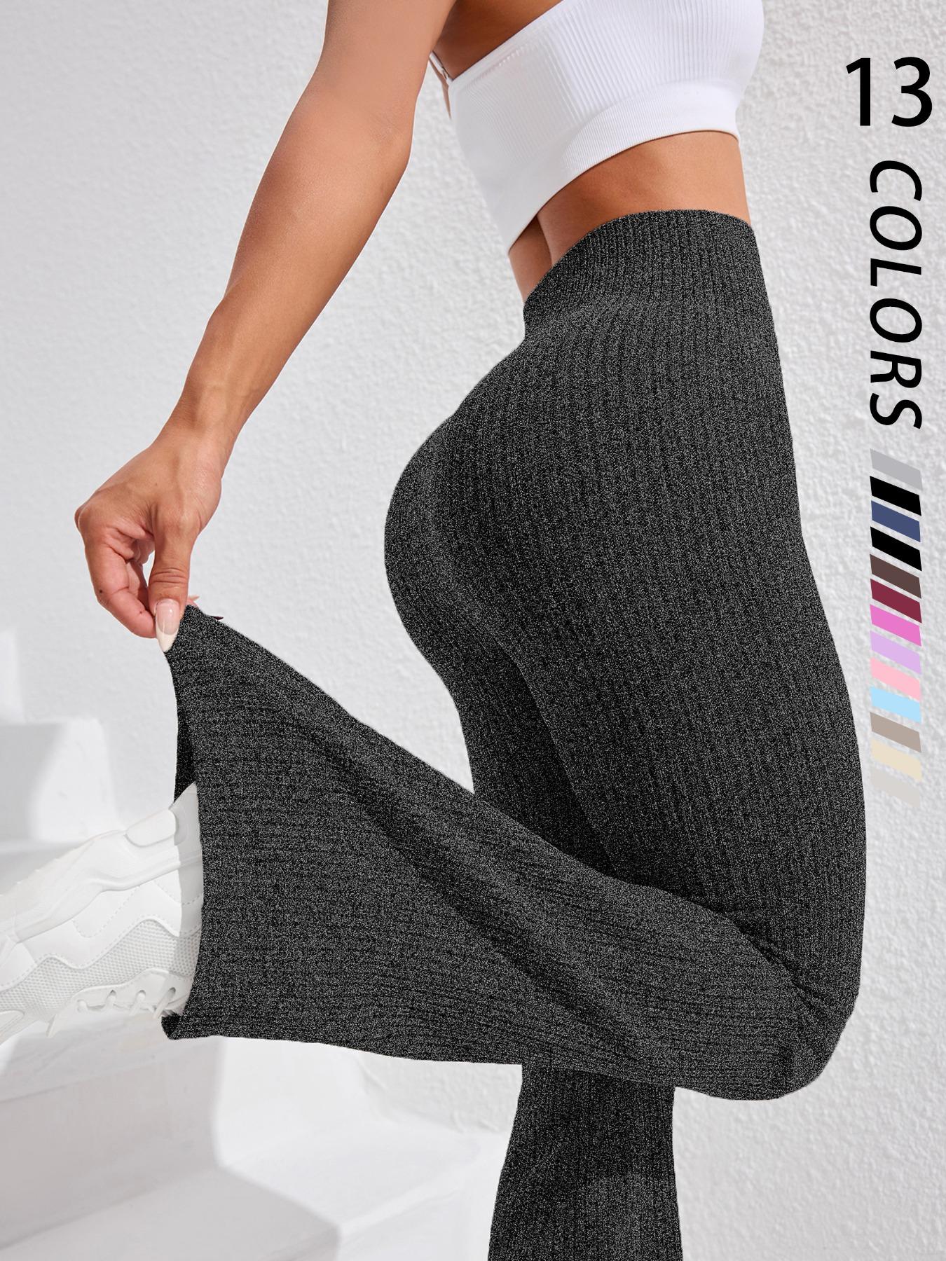 Women's Seamless Knitted Textured Yoga Flare Pants, High Waisted Butt Lifting Control, Sporty Casual Fashion, All Seasons Wear, Seamless Workout Leggings