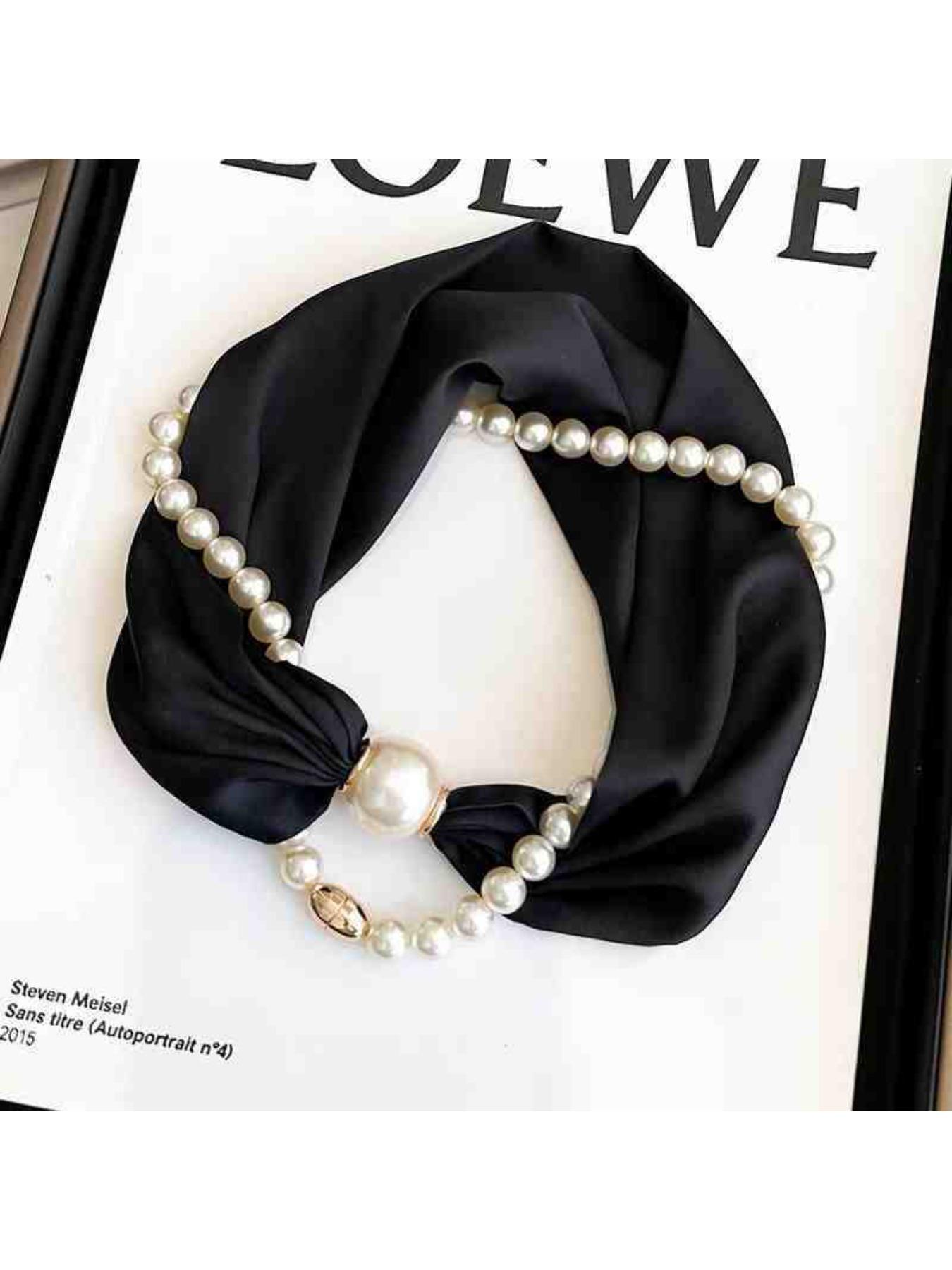 Spring and summer light and thin long decorative scarf for women, magnetic suction imitation pearl buckle neck collar, commuting shirt with neck protection scarf, Fashion Neck Shawl