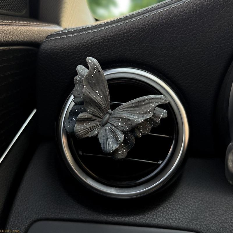 Luxury Car Vent Diffuser, Clip-on Mineral Stone Air Freshener with Camellia & Butterfly, Fragrant Ornament for Odor Control, Fragrance, Porous