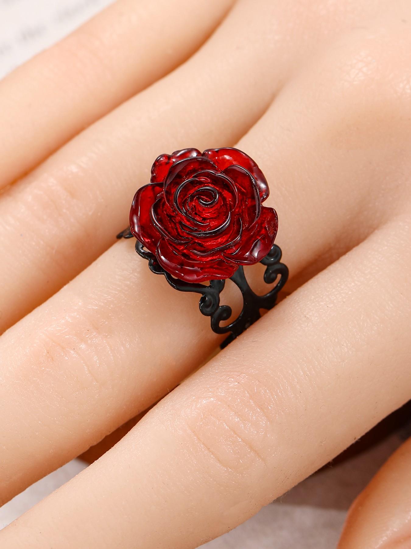 Gothic Rose Witchcraft Pagan Style Alloy Adjustable Women's Ring, Unique Gothic Jewelry for Women, Perfect Gift for Occult Lovers