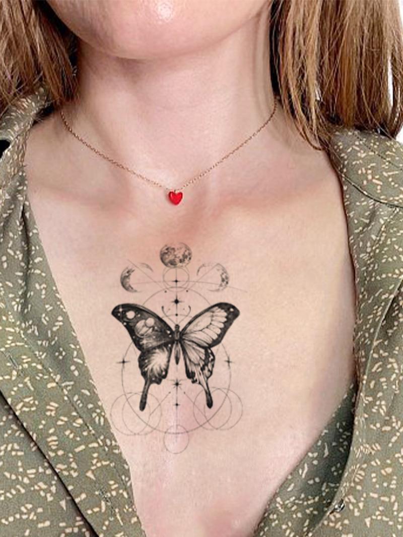Butterfly, Moon, And Planet Waterproof Temporary Tattoo Stickers,Body Art Fake Tattoos For Men And Women, Suitable For Arms, Legs, Shoulders, And Waist,Perfect For Festivals, Parties, Gifts, Holidays, And Valentine'S Day.