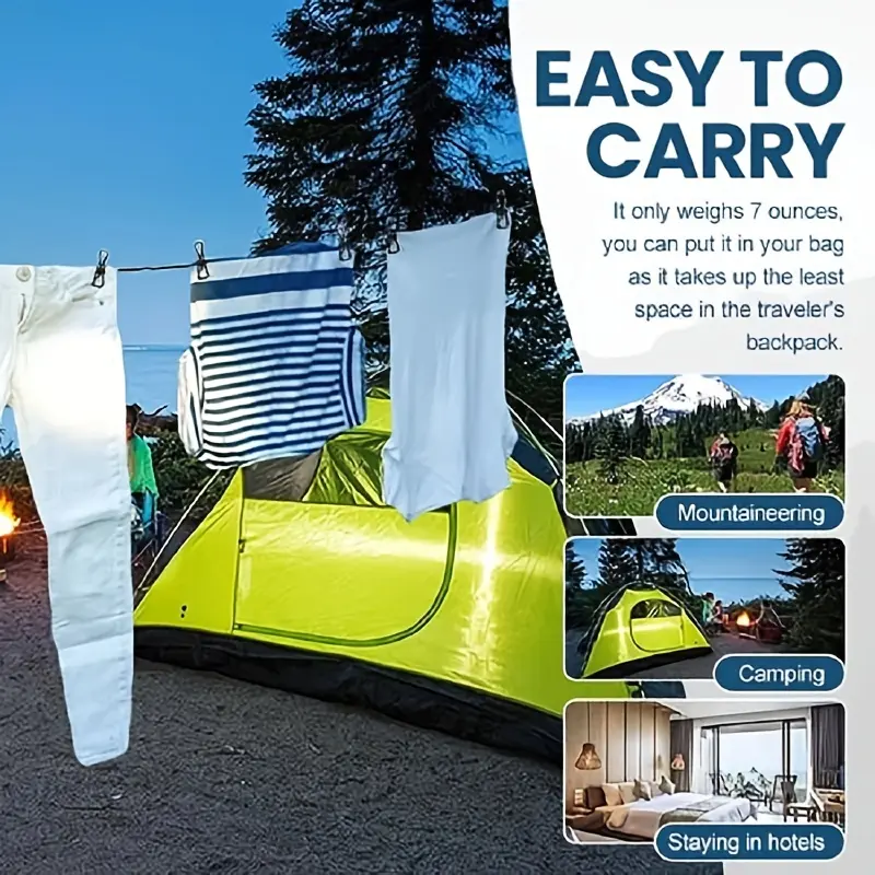 1Pc Retractable Portable Travel Clothesline, Clothing Line with 12 Clothespins, Indoor Clothing Drying Line, Outdoor Camping Accessories, Laundry Products, Laundry Room, Home Goods