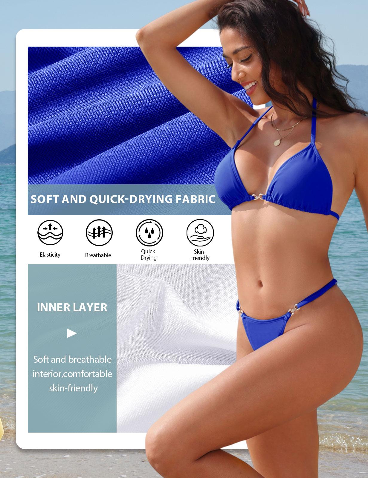 Women Two Piece Swimsuit Halter String Bikini Set Sexy Thong Cheeky Bathing Suits Cute Tie Side Triangle Swimwear