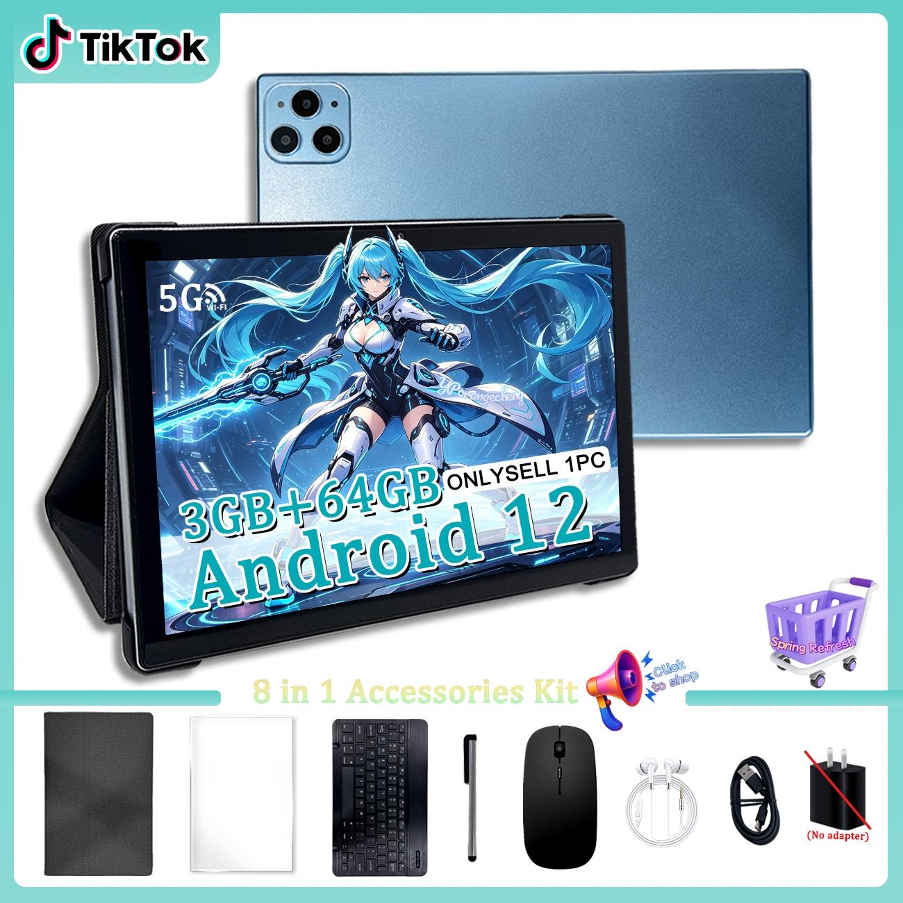 Spring New 10.1-Inch Adult Tablet Bundle | 2-in-1 Laptop / Gaming Tablet | 5G WiFi HD Screen Dual Camera | Shockproof Case + Free Headphone Mouse Keyboard | Office & Learning Tablet | Educational & Entertainment Device | For Men & Women - Blue/Pink