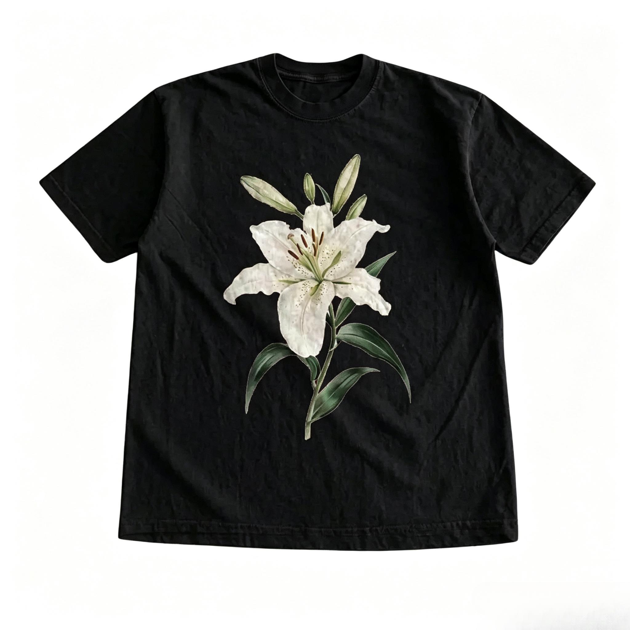 Men's and Women's T-Shirt, Botanical Lily T-Shirt, Flower Shirt, Natural Tee, Gifts Shirt, Unisex Vintage Graphic Tees Gothic Grunge Y2k Emo Scene Amity Affliction Style Clothes Men Women Streetwear