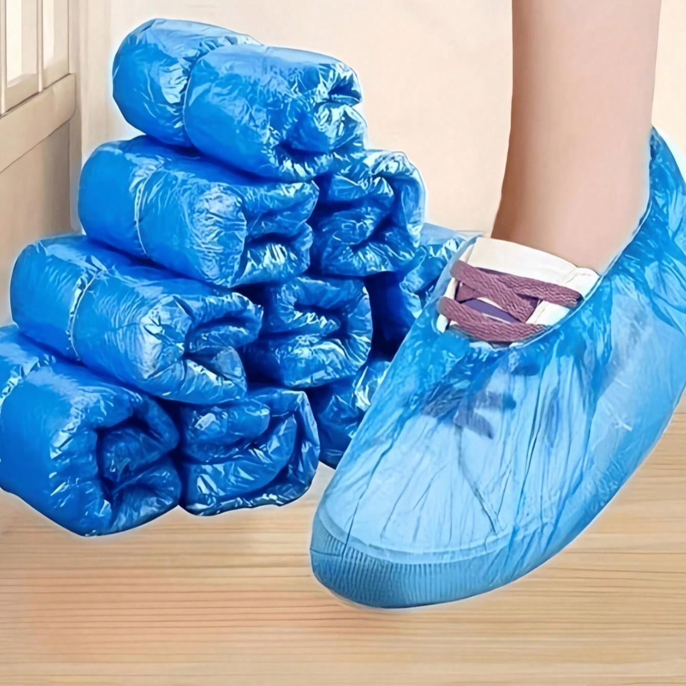 100pcs Portable Shoe Covers, Ideal for Cleaning Supplies, Travel Hotels, Outdoor Cycling, Blue Design, Keeps Shoes Dry in Rainy Weather