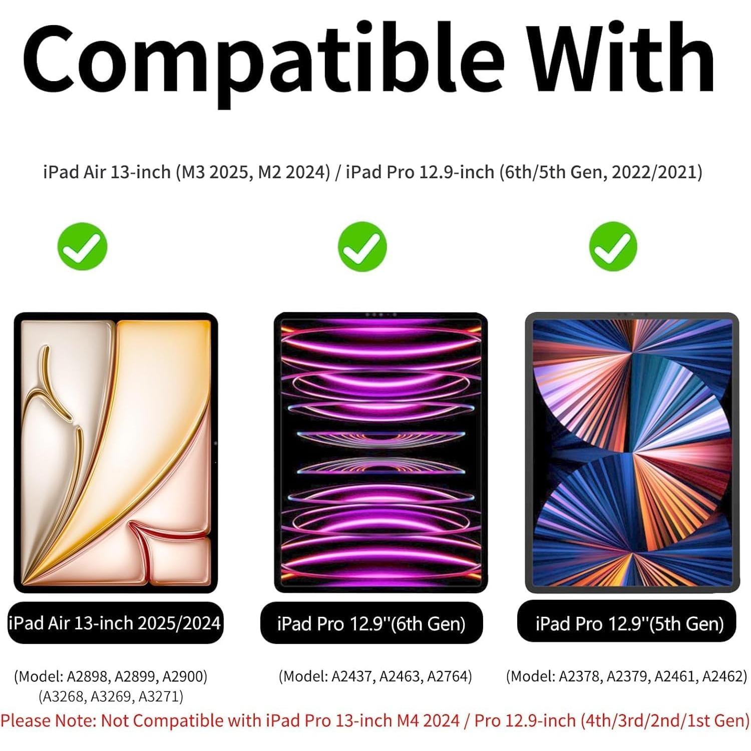 Magnetic Case for iPad Air 13 Inch M3/M2 (2025/2024), iPad Pro 12.9 inch 6th/5th/4th Generation (2022/2021/2020) | Tablet Casing | Auto Sleep/Wake | Pencil Pro & USB-C | Non-Slip PU Leather Protective Cover