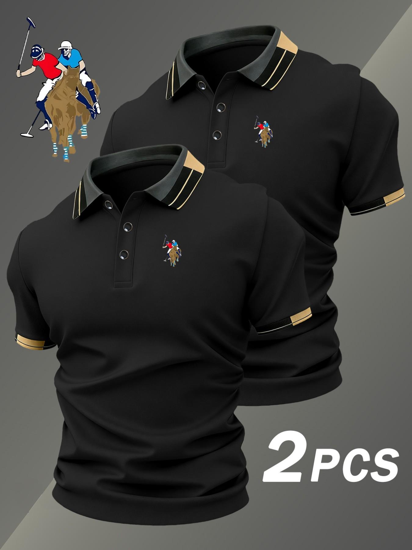 Two-Piece Hh4557 Paul Mccartney Knight Logo Print Men's Collared Shirt, Elastic Casual Breathable All-Season Comfortable High-End Polo