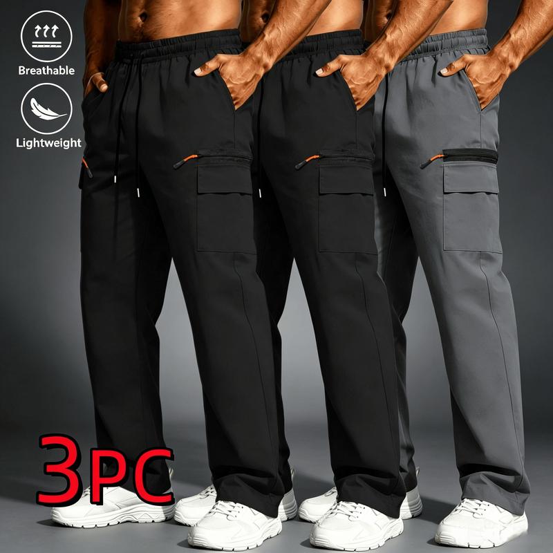 Men's Sports Pants Adjustable Waist Quick Dry, Straight Fit Loose Leg Athletic Activewear for Beach Travel & Urban Street Wear