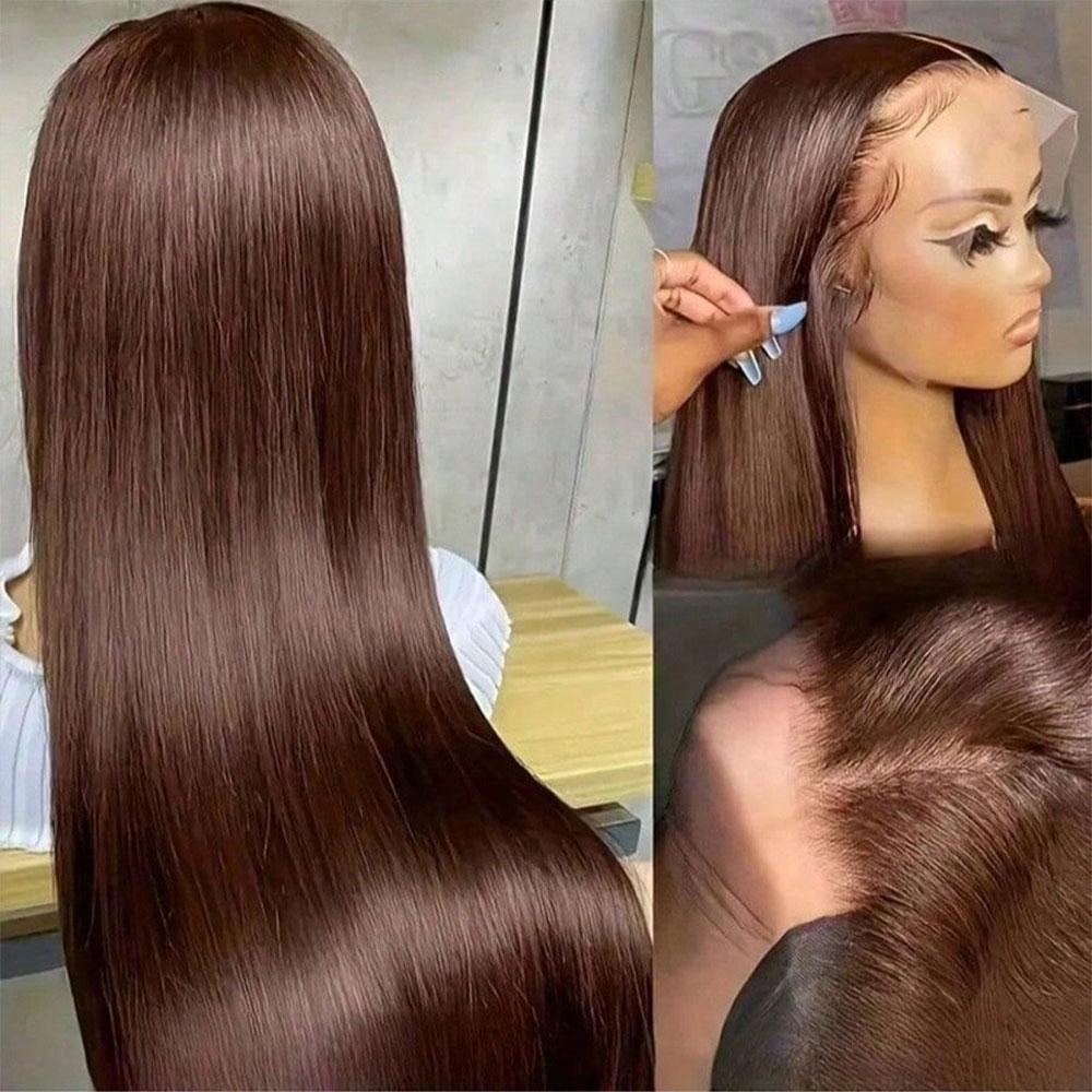 #4 Ginger Brown Straight Lace Front Wig Human Hair Dark Brown 13X6 HD Lace Frontal Wigs 200% Density Colorful Human Hair Wigs For Women Pre Plucked Hairline