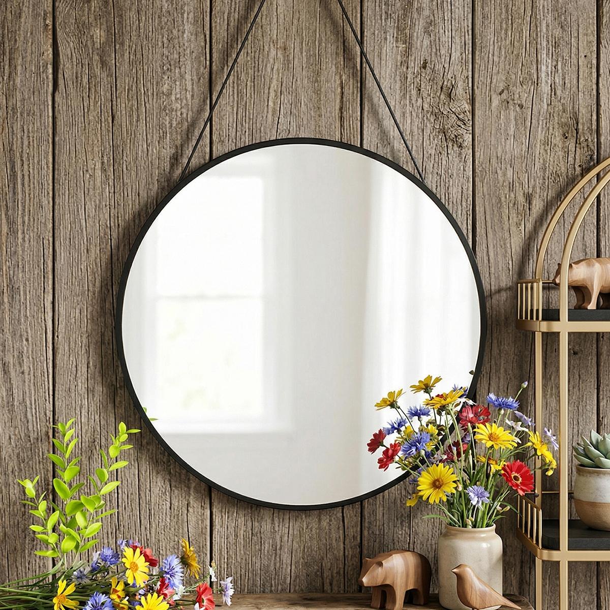 European Style Wall-Mounted Round Decorative Mirror, Resin Material, Bathroom Vanity Decoration, Home Art Accessory, Gift Idea