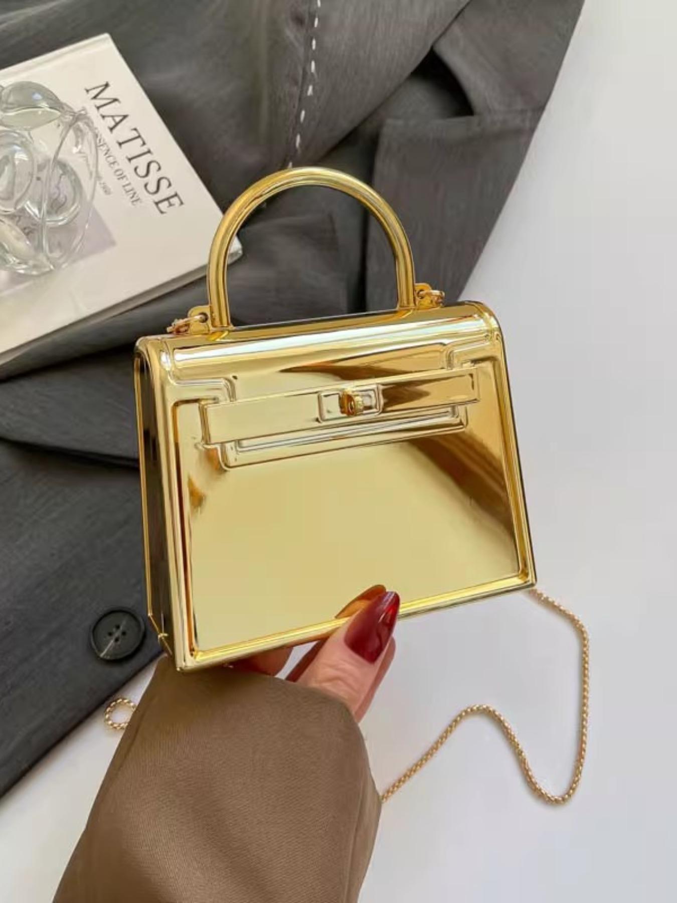 Spring Summer Glossy Acrylic Mini Bag, Kelly Platinum Small Square Bag, Party Handbag, Retro Lock Clutch, Lady Chain Wallet, Evening Box Bag