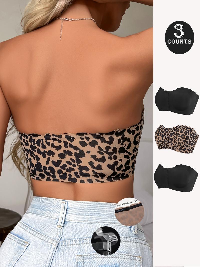 Women's Leopard Print Wireless Bra, Comfortable Breathable Detachable Padded Lingerie Top, Softness Lightweight Lingerie for All Seasons, Detachable Breast Bra