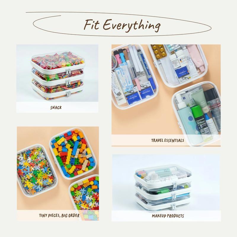 Piqola Clear Organizer Storage Box, Hard Zipper Case, PVC Plastic, Portable Travel Organizer, Makeup Jewelry Toy Storage, High Transparency