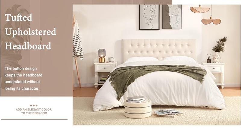 Tufted Upholstered Headboard Twin/Full/Queen/King Size, Solid Wood Head Board with Durable Metal Legs, Adjustable Height Bed headboard from 37” to 51” Fabric Headboard in Modern Button Design