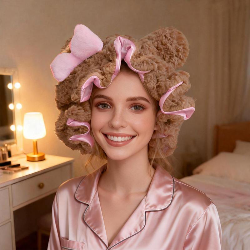 1PC Women' Teddy Bear Bonnet Adjustable Plush 3d bonnets, Plush Teddy Satin-lined Bonnets，Breathable Sleep Bonnet for New Year Parties, Holiday & Winter Events， - Cute Hair Care Cap for Themed Events & Casual Attire