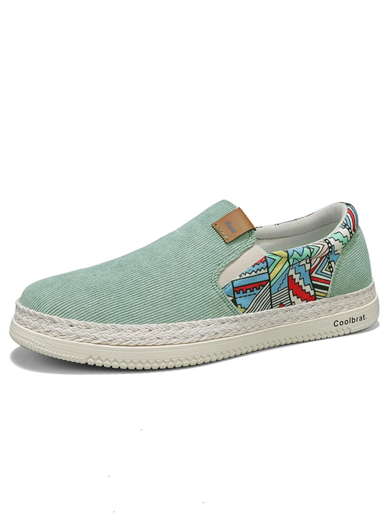 Men's Mint Ethnic Style Slip-On Canvas Shoes, Breathable Comfortable Loafers, Summer Footwear, Sizes 39-44