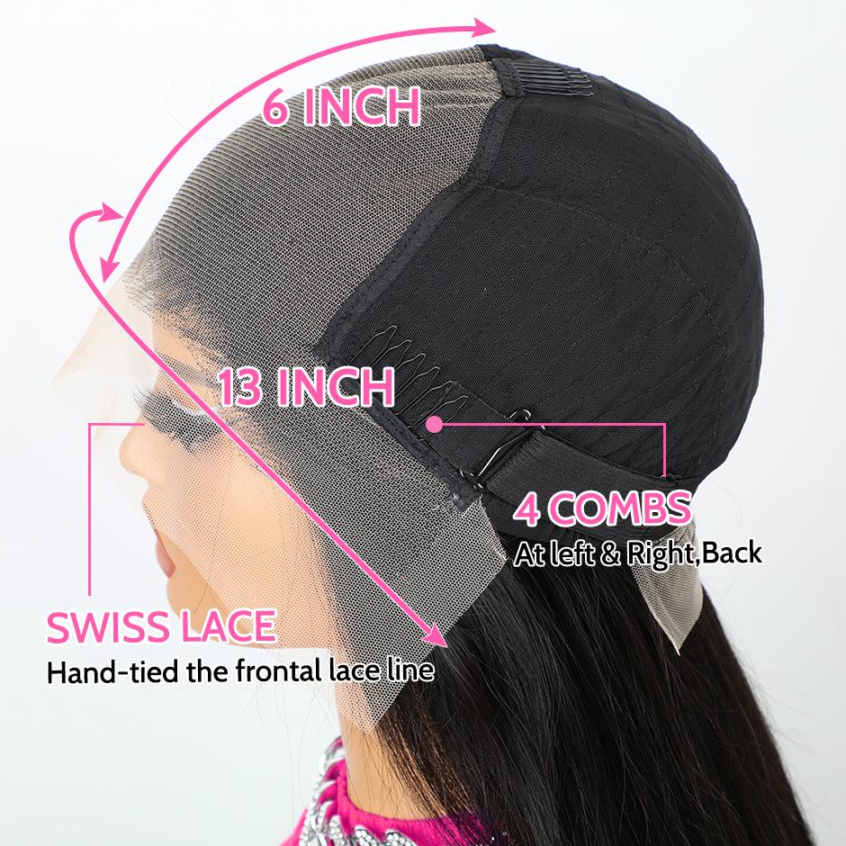 Yawawe Hair 28/30inch 13x6 Lace Frontal Wigs human hair 7x5 Wear Go Glueless Wigs Natural Black Straight lace front human hair wig For Women Medium Size Cap Pre-plucked Pre-bleached Transparent Lace Wigs With Baby Hair Customizable