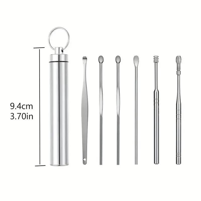 6PCS Spiral Ear Wax Removal Kit Stainless Steel Double-Headed Earwax Tool with Storage Box 360° Spiral Ear Massage for Adults Durable Reusable Portable Safe