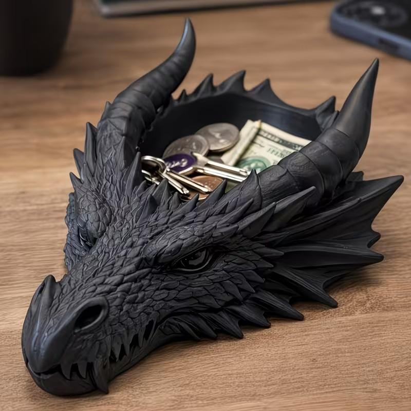 Gothic Dragon Head Jewelry Organizer Tray, Dark Theme Desktop Decor, Practical Ring Necklace Holder, Cool Desk Accessory