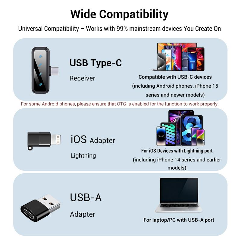 Wireless Lavalier Microphone Lapel Mic for iPhone/Android/Laptop, Upgraded Mini Microphone with Noise Reduction, Ideal for Video Recording, Podcasts, YouTube, TikTok, and Vlogging (4 Mics)