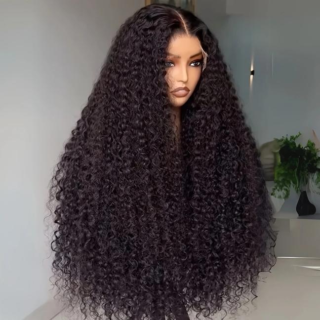 Soft Long 26-Inch 180 Density Kinky Curly Lace Front Curls Wig, Glueless Pre-Plucked Heat Resistant Daily Wear Hairpiece, Pre Plucked Wigs