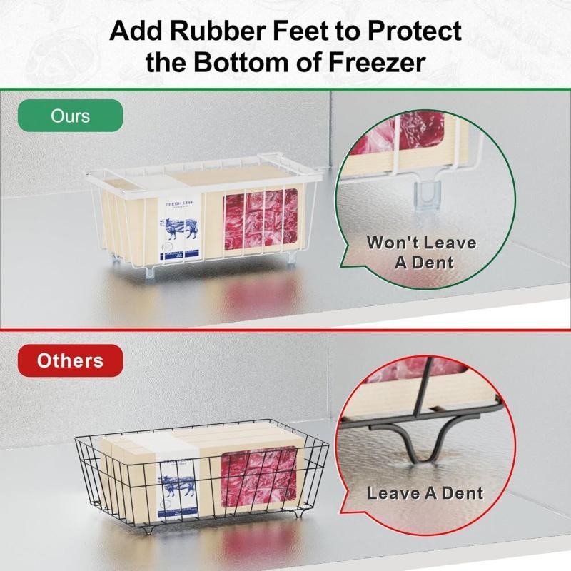 Chest Freezer Basket - 8 Pack Small Stackable Freezer Bins for Most 7 Cu.FT Deep Freezer Sort Frozen Food, Deep Freezer Organizer Bins with Handles Easy to Get Food from Bottom, Black