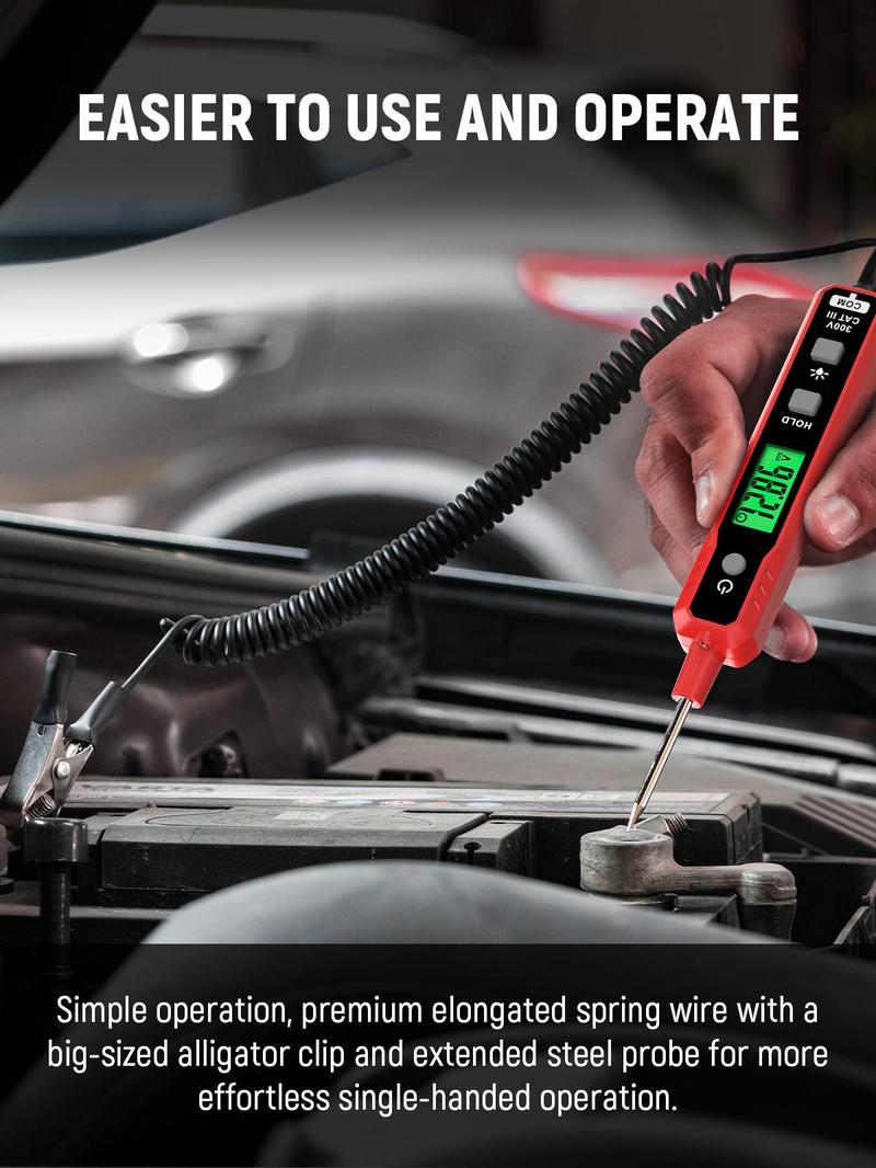 KAIWEETS 0.8-100V DC Car Automotive Circuit Tester, Smart Auto-Ranging Fuse Tester with Sharp Probe, Professional Vehicle Voltage Tester for Car Battery, Bidirectional Polarity Checker Tool for Voltage/Continuity/Resistance Detector with Audible Buzzer