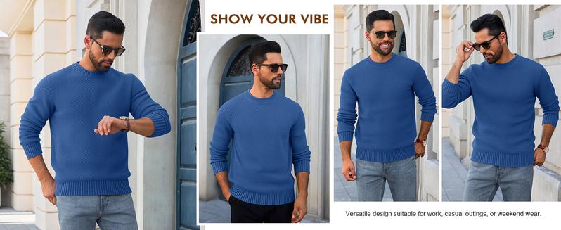 Runcati Mens Crewneck Sweater Casual Textured Knitted Thermal Pullover Sweaters