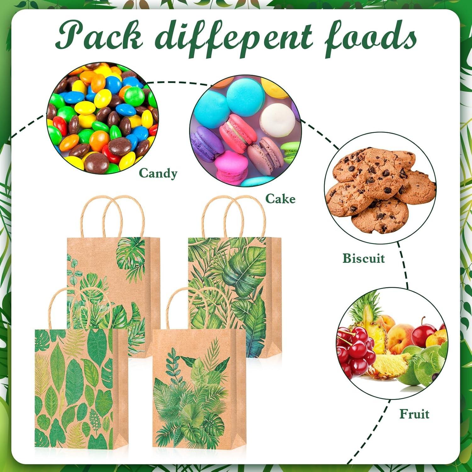 12/24-Pack Summer Tropical Palm Leaf Gift Bags – Tropical Leaf Candy & Favor Bags – Green Monstera Leaf Paper Bags (Ideal for Baby Showers & Bachelorette Parties)