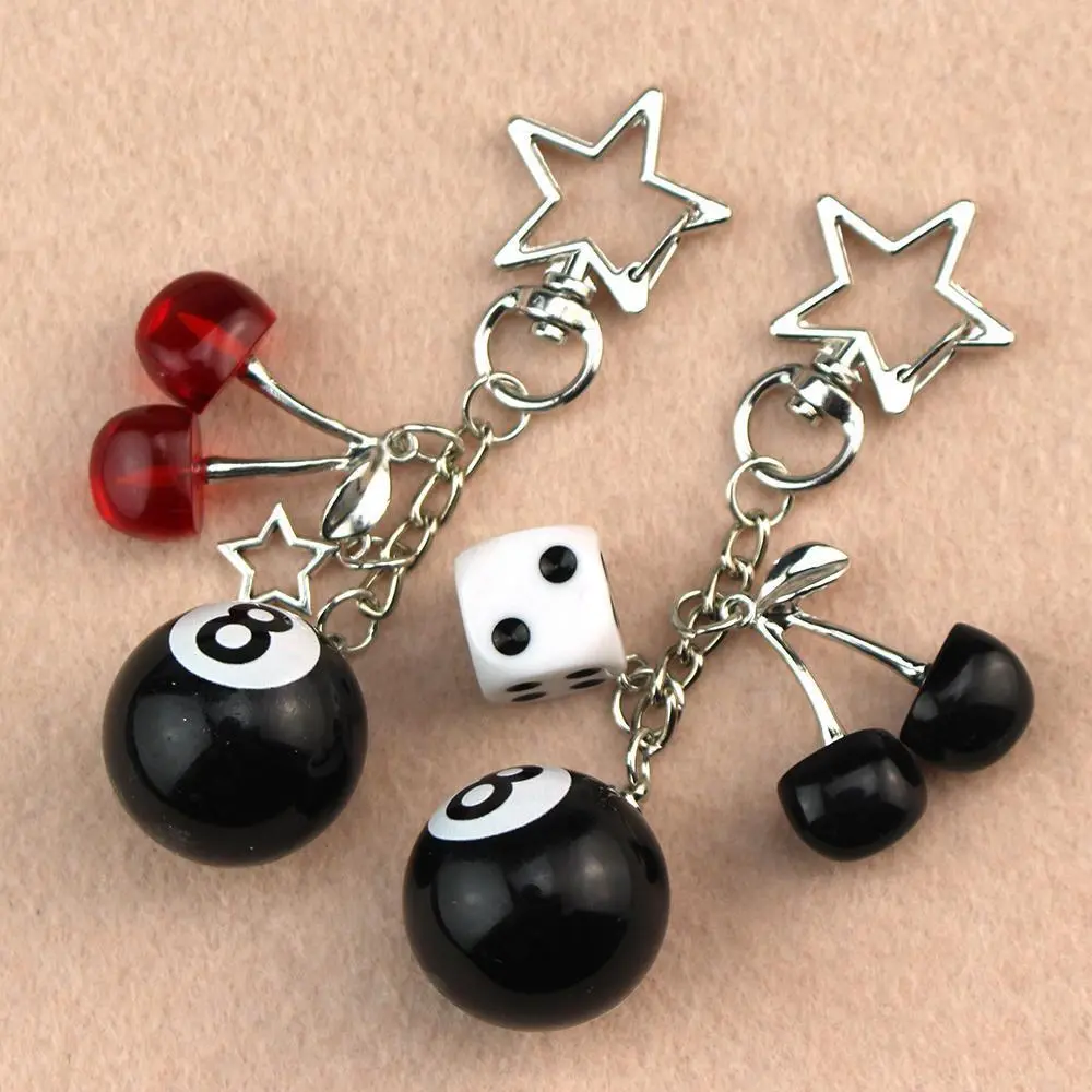 Fashion 8 Ball Fruit Cherry Dice Star Keychain Phone Accessories Y2K Handmade Creative No. 8 Black Billiards Key Ring Jewelry