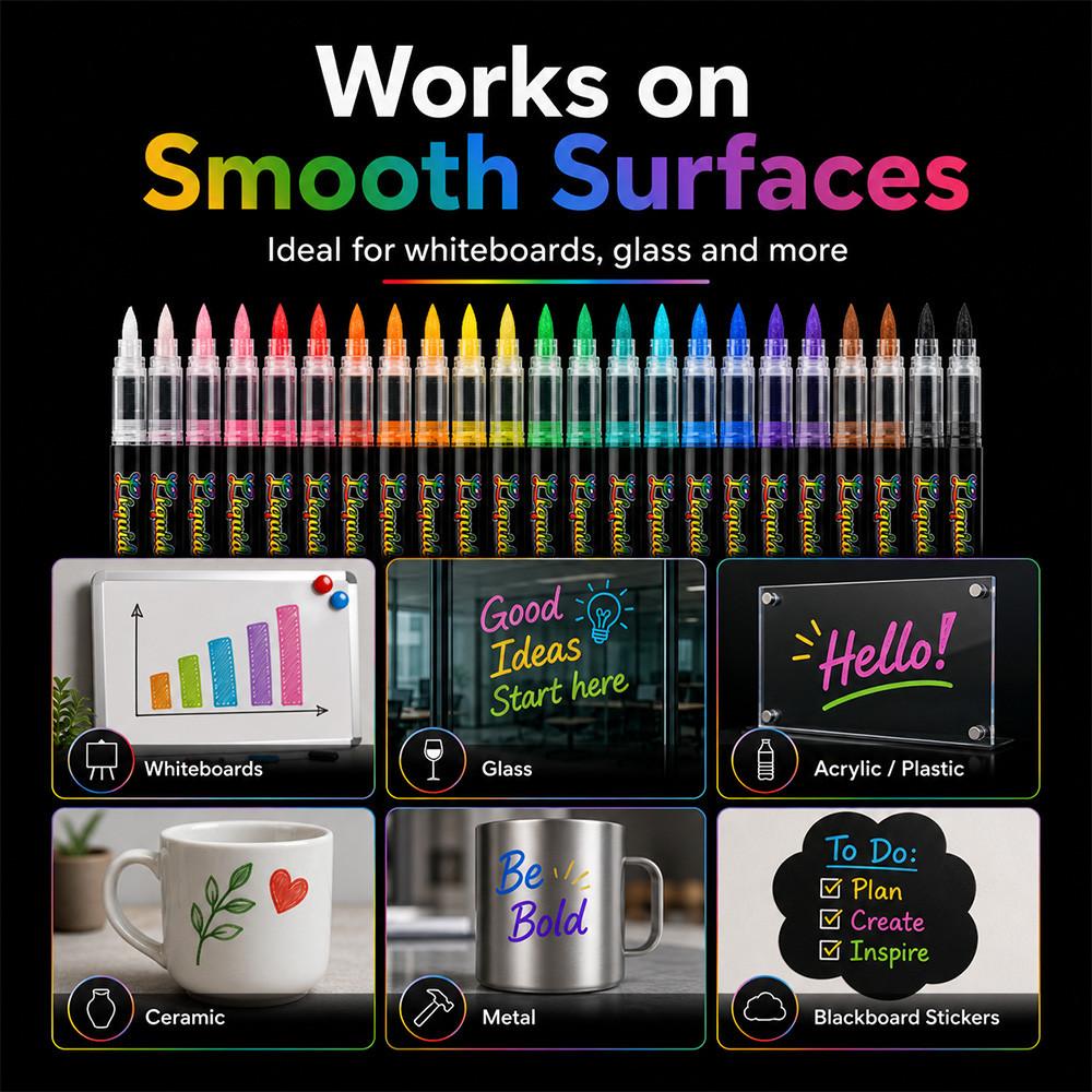12/24 Color Erasable Liquid Chalk Marker, Soft Tip Fluorescent Glass Blackboard Pen, Dust-Free Wet-Erasable Washable Markers, Ideal for Holiday Decorations