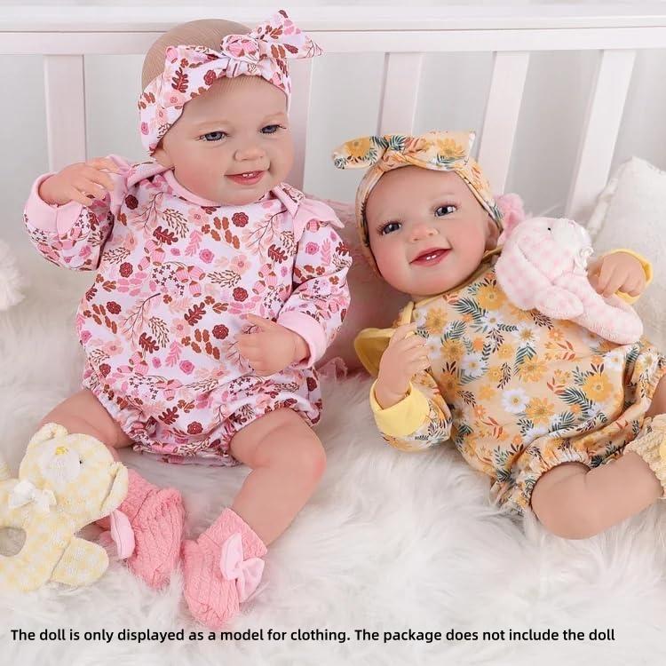 BABESIDE 3-piece reborn Baby doll clothing set 17-20 inch doll, baby doll clothing accessories floral pattern dress suitable for reborn baby doll dressing game Doll clothes set