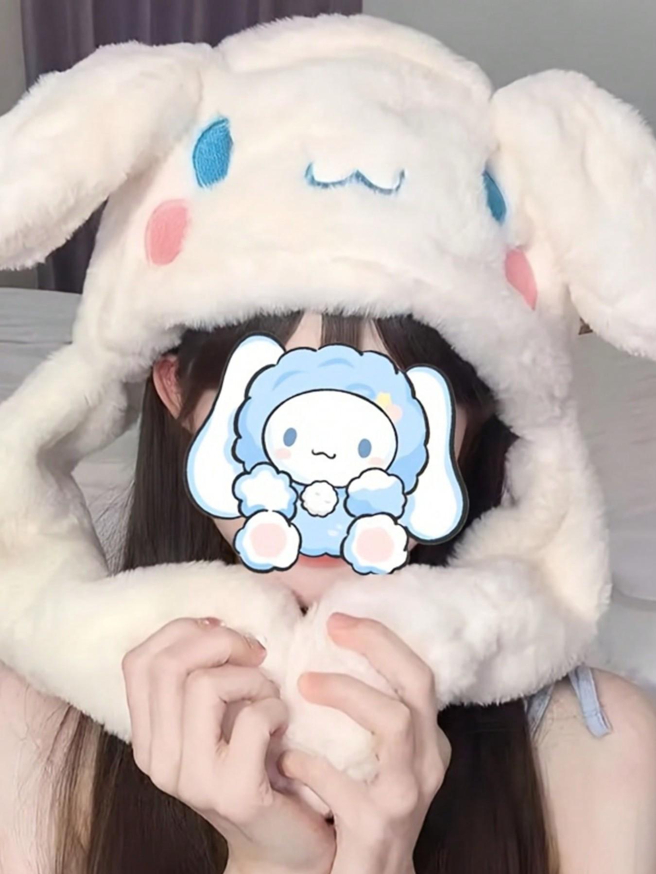 Women's Sanrio Cinnamoroll Plush Ear Hat, Cute Rabbit Cap with Soft Ears, Warm and Cozy, Perfect for Autumn Winter