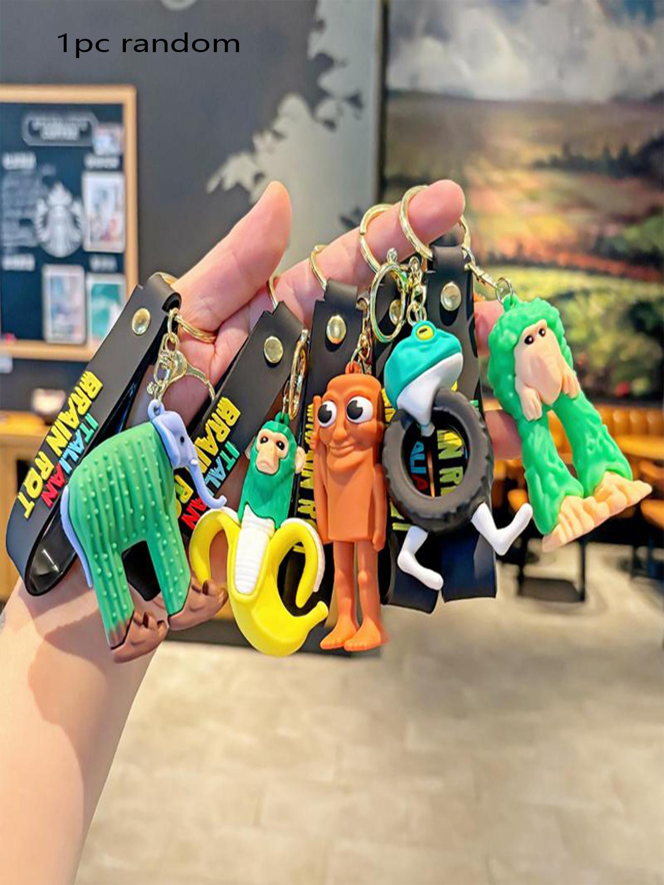 Cartoon Keychain Necklace, Creative Random Print Keychain, Cute All-Season Stress Relief Toy, Shark and Stick Figure Charm