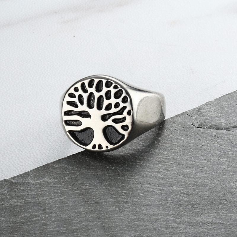 GTHIC Tree Of Life Stainless Steel Viking Ring for Men and Women Signet Ring Daily Wear