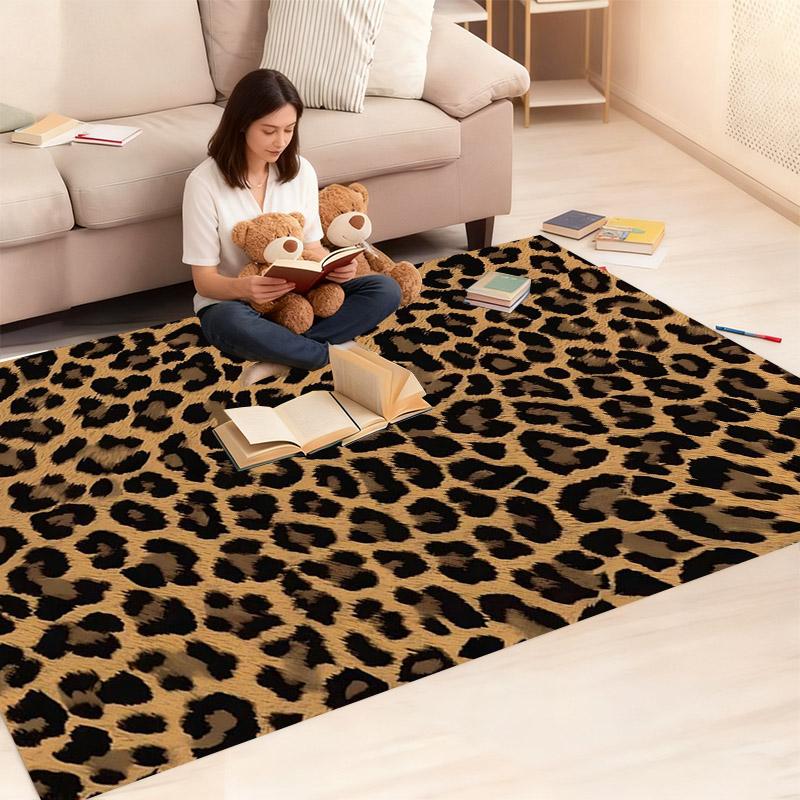 2D flat leopard print pattern background washable carpet, fashionable and durable, suitable for living room/bedroom/indoor and outdoor entrance, home/hotel/cafe mat, perfect party decoration, Animal Print Rug