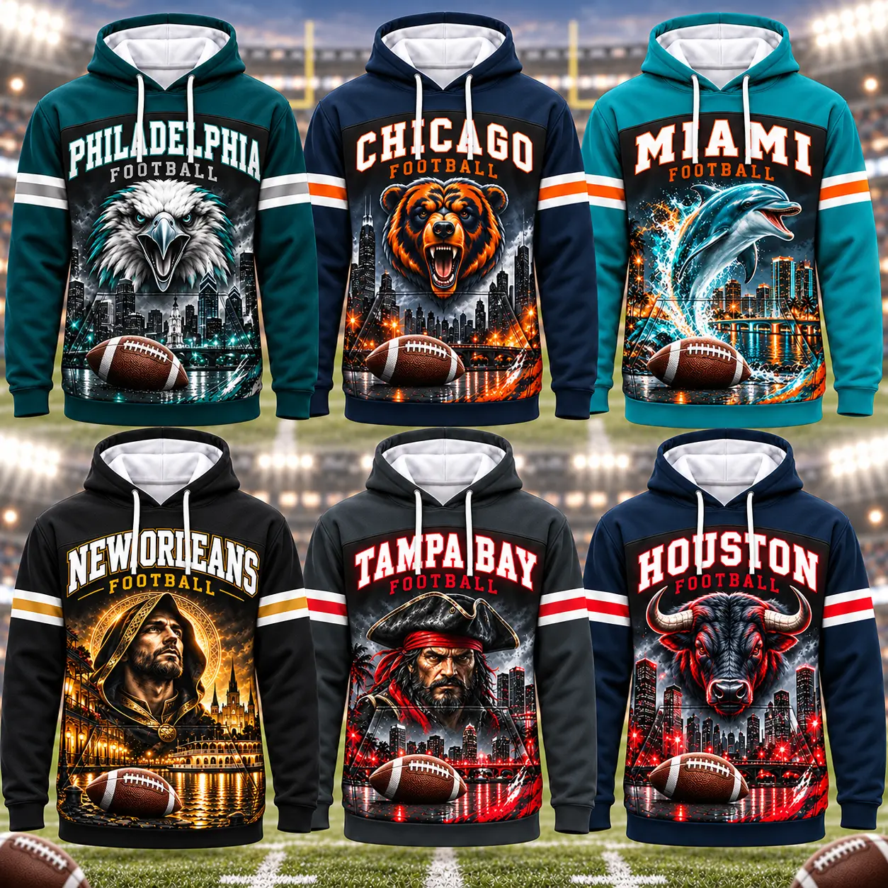 Men's Fitted Polyester Game Day City Print Hoodie - Unisex Sport Team Pullover with Kangaroo Pocket, Fan Apparel Gift