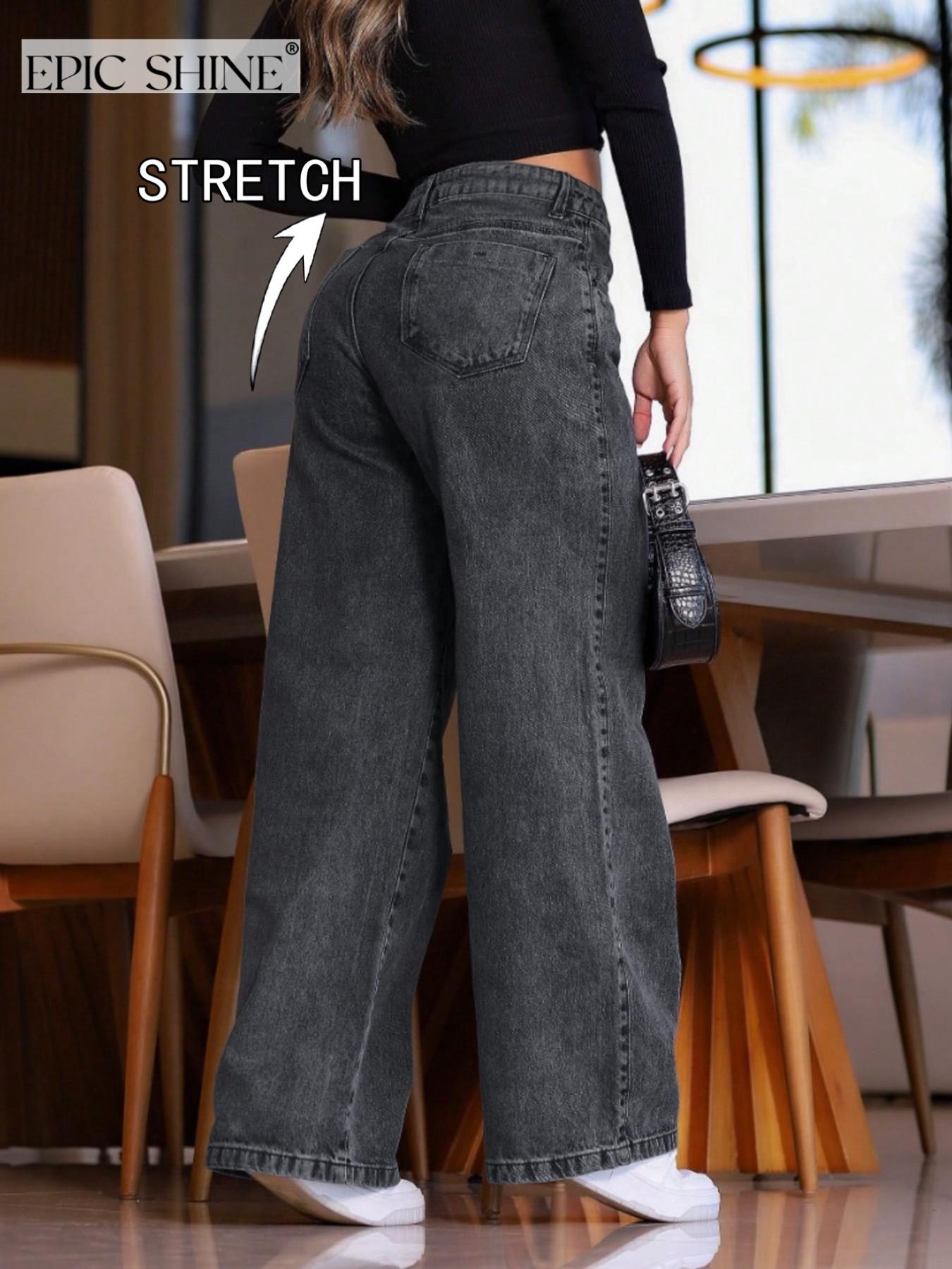 Women's High-Waisted Wide-Leg Jeans, Comfortable Casual Fit, Perfect for Daily Wear, Fashionable Trendy Women's Clothing