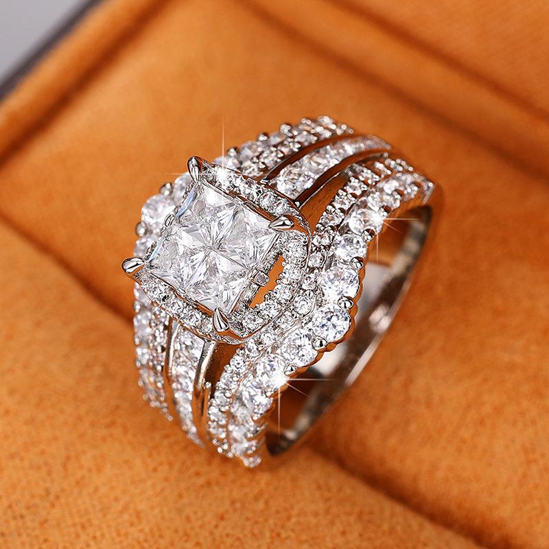 Luxury Princess Cut CZ Halo Ring | 2-in-1 Stackable Simulated Diamond Engagement Ring