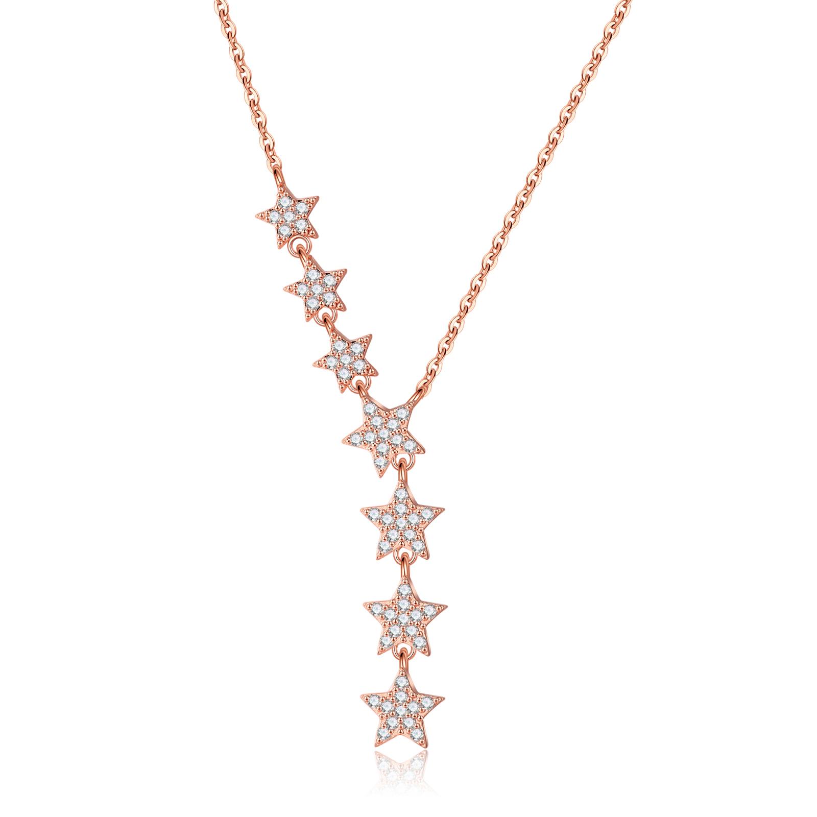 MIDEEO Gold/Silver/Rose-gold Seven-Zircon Star Y-shaped 14K Gold Plated Necklace 16.53+1.96 Inches Hypoallergenic Gift Boxed Jewelry