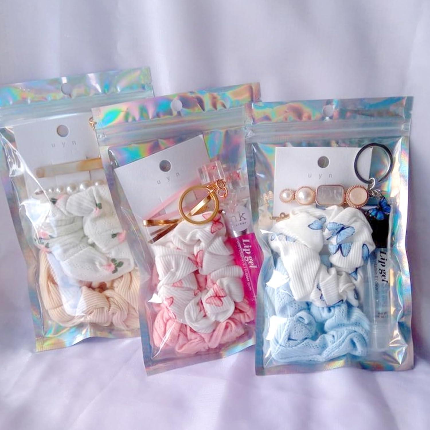 50pcs Mylar Bags, Holographic Packaging Bags, Resealable Smell Proof Bags, Jewelry Pouch Bag, Clear Foil Pouch Bag for Candy