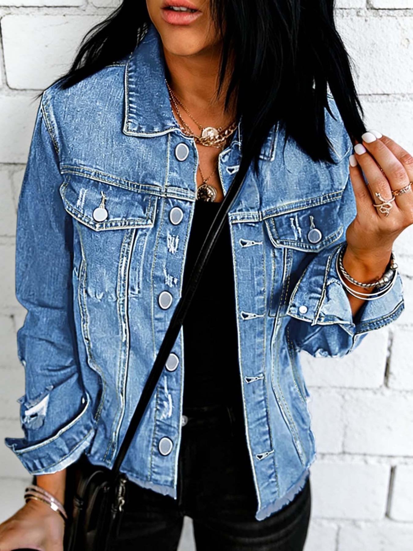 Women's Fitted Long Sleeve Button Front Jacket, Casual Plain Design, All Season Wear, Essential Fashion Item for Every Wardrobe