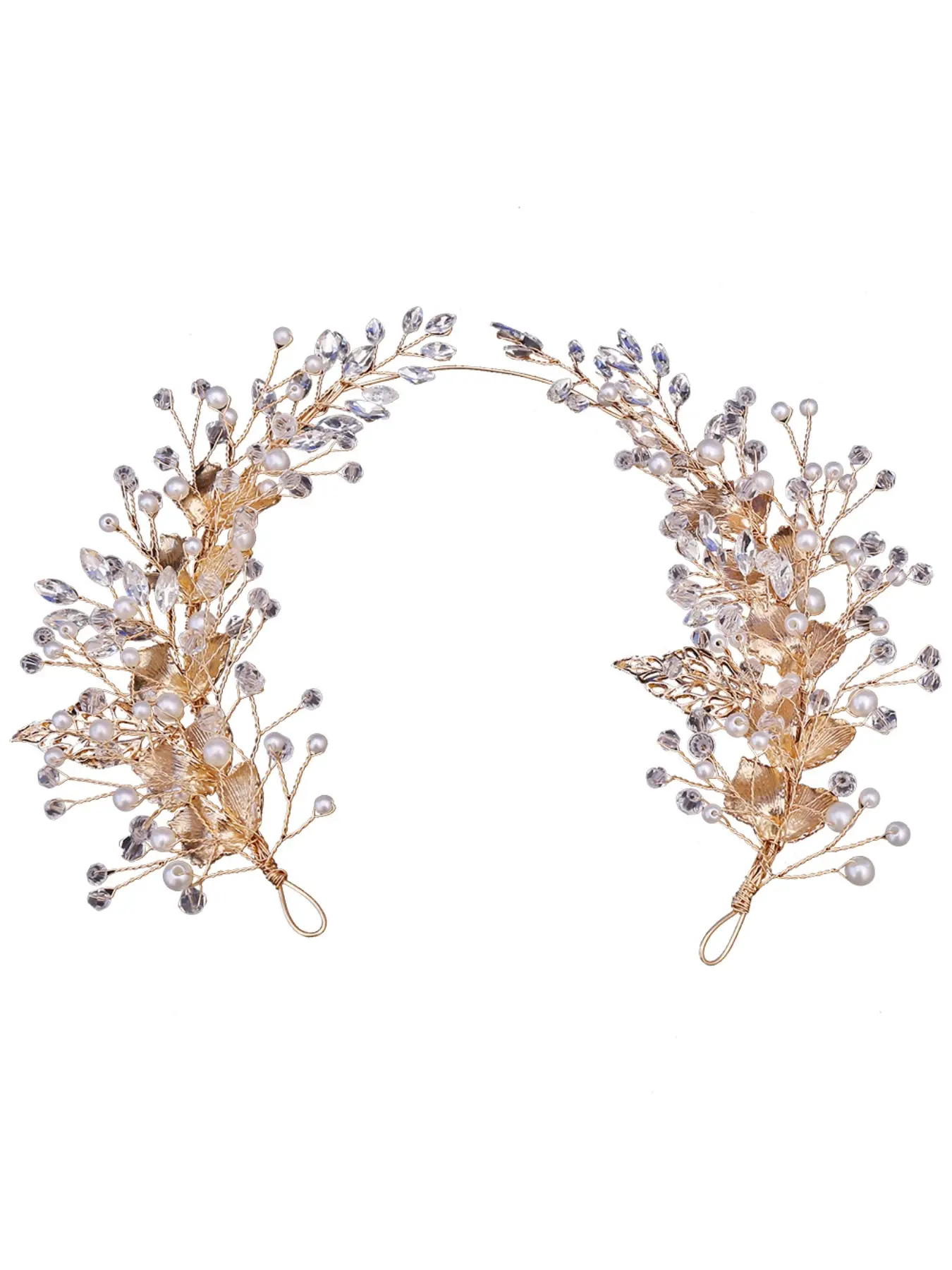 European and American silver alloy leaf-shaped handmade pearl hairpin, bridal branch crystal headband, Bridal hair accessories